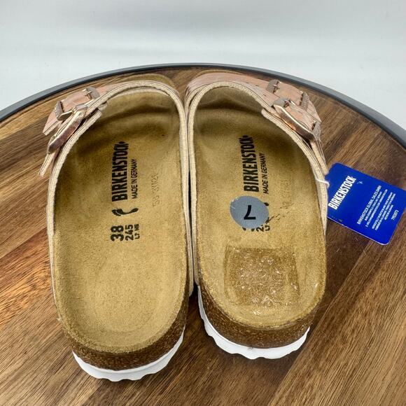 Birkentstock Arizona Gator Gleam Copper Slides Narrow Size EU 38/US Women's 7 - Picture 4 of 7